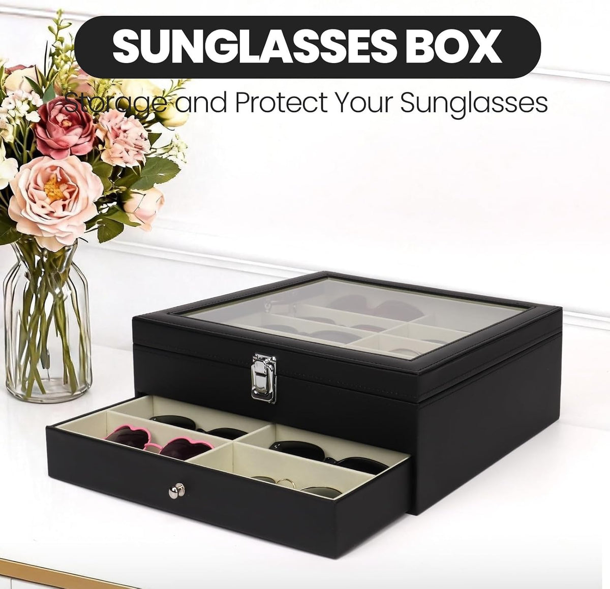 Sunglasses Organizer 20 Slots, Multiple Pairs Glasses Storage Case Leather Eyeglasses Display Box for Women Men