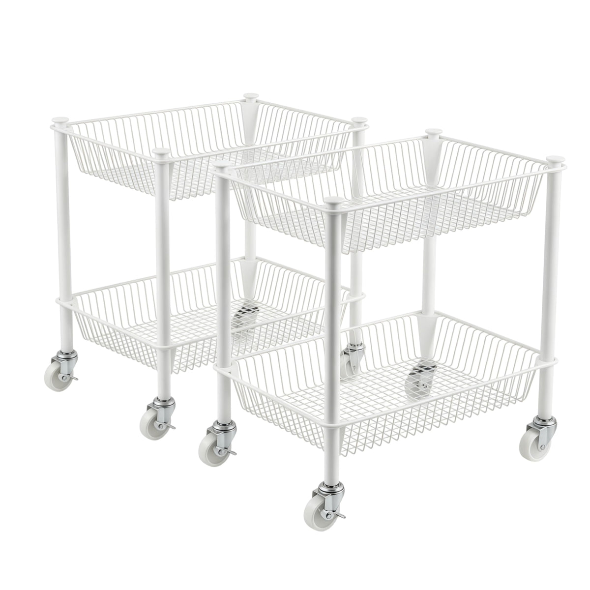 2 Tier Rolling Pantry Cart on Wheels Thick Metal Pantry Floor Organizer Small Utility Cart for Small Space, Fruit Vegetables Rack for Kitchen, Under Desk Storage Onion Potato Storage Basket, Black