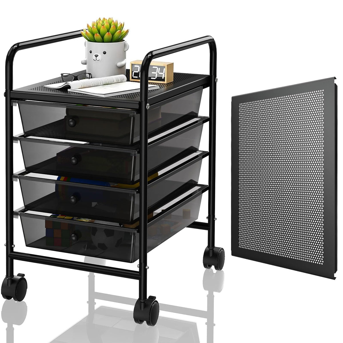 Rolling Storage Cart with Drawers 6-Tier Lock Wheels Office White