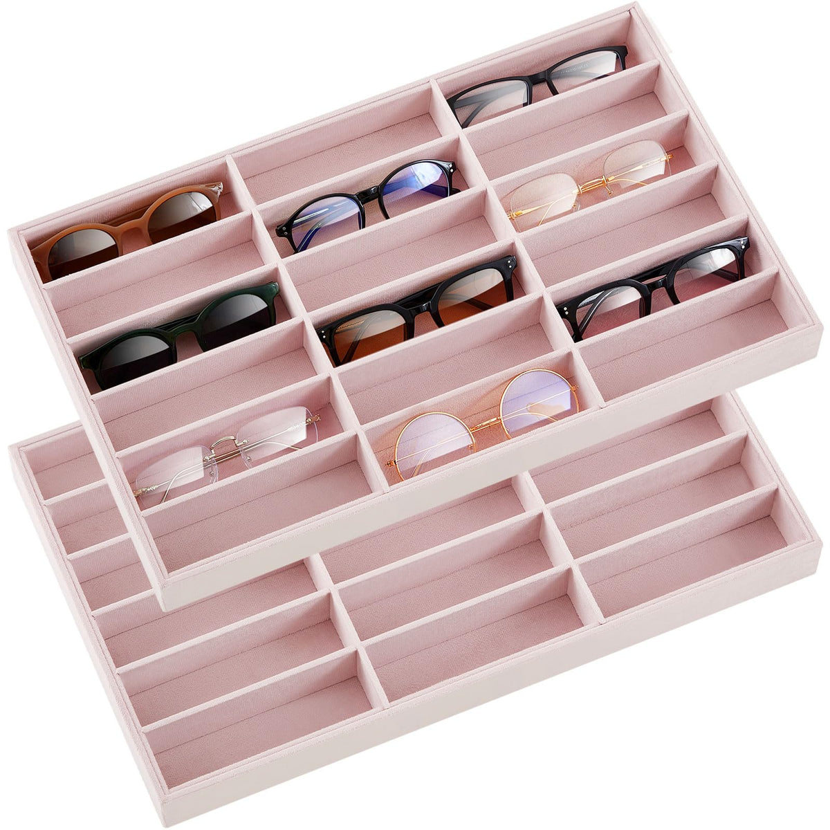 Amylove 2 Pack Sunglasses Organizer Tray Velvet Holder,8 Grids,Purple