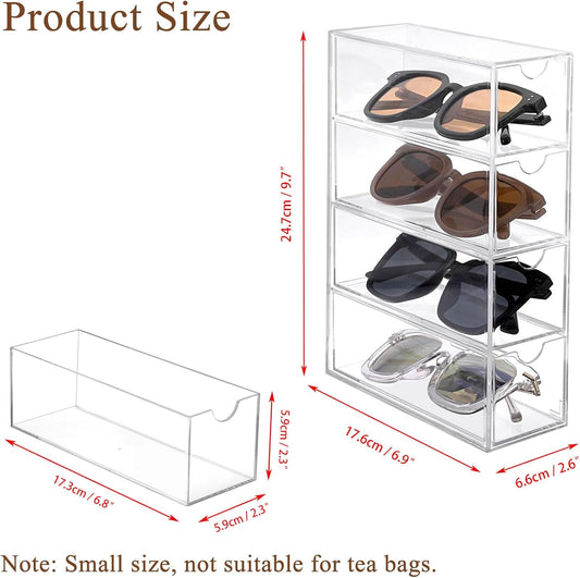 Hipiwe Acrylic Drawer Organizer Sunglasses Case with 4 Pull Out Drawers