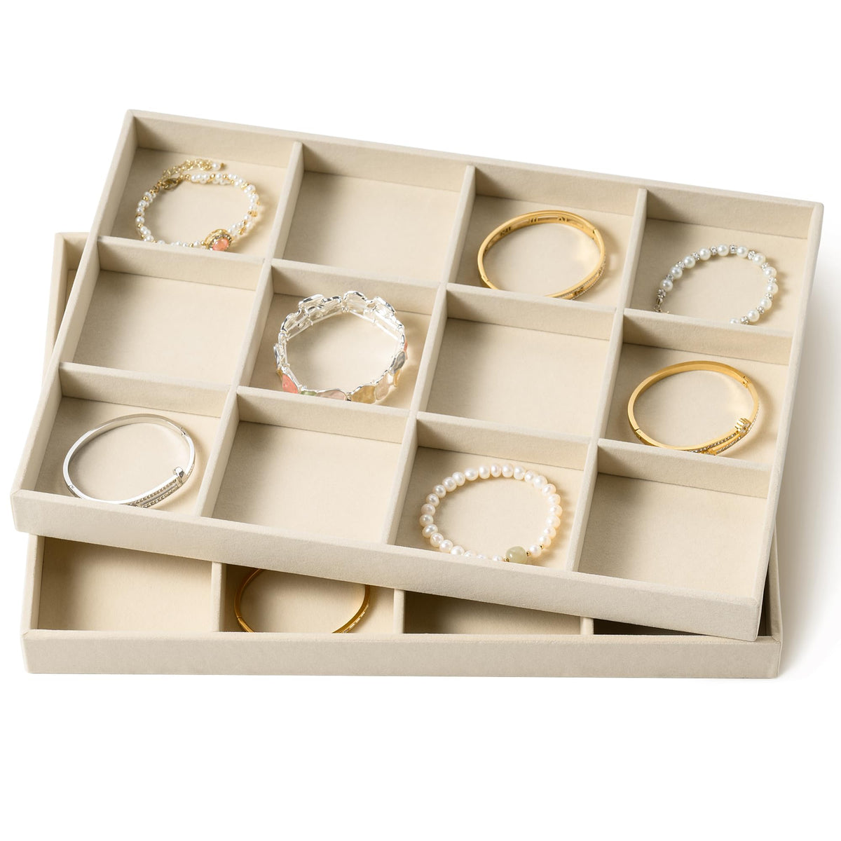 pickpiff Drawer Sunglass Organizer & Display Tray: 1 Pcs 8 Grids Velvet Scratch-Free Eyeglasses Case (13.8x9.4x1.6inch) - Soft Beige Glasses Storage Holder Box for Men & Women