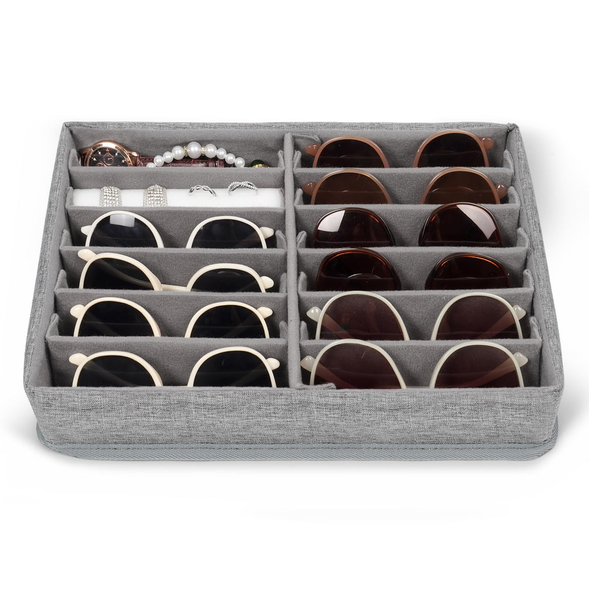 Bukere Sunglasses Organizer Case, Adjustable Slots for Multiple Pairs, Travel Eyeglasses Storage Box, Glasses Holder