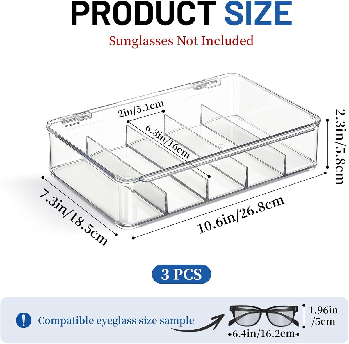 Ewen Clear Acrylic Stackable Sunglasses Case, Eyeglass Display Watches Sunglasses Makeup Organizer