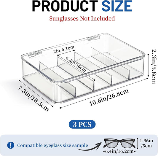 Ewen Clear Acrylic Stackable Sunglasses Case, Eyeglass Display Watches Sunglasses Makeup Organizer