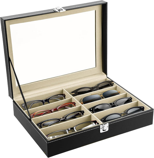 MYFULLY 8-Slot Sunglass Display Storage Box, PU Leather Case