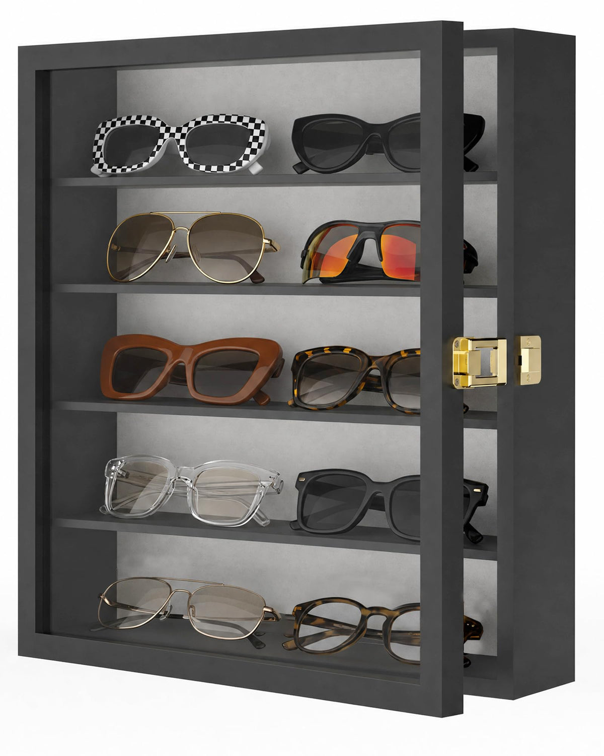 TJ.MOREE Sunglass Organizer Wall Mounted Glasses Holder Display Case 6 Tier