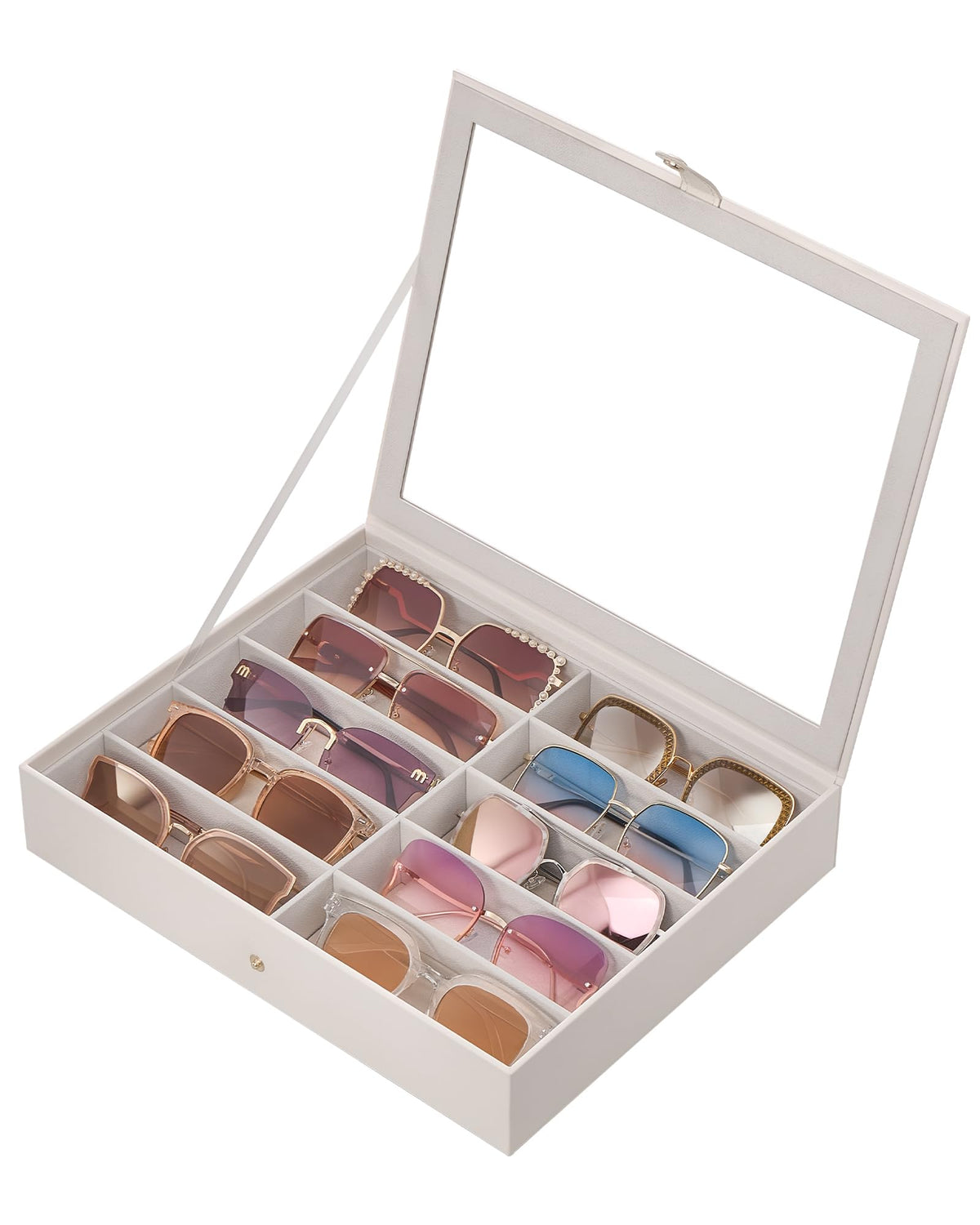 Lolalet 10/20 Slots Sunglasses Organizer with Slim Clear Lid