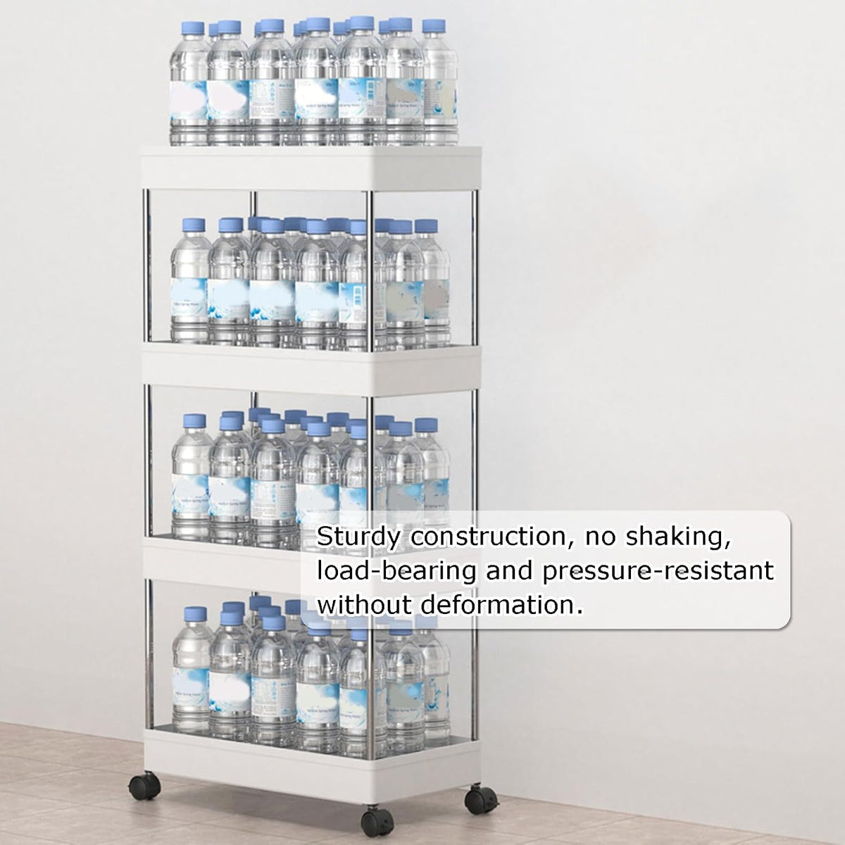 Storage Trolley Multi-Tier Rolling Unit Cart Mobile Storage Shelf for Kitchen Bathroom Rolling Organizers Rack,Black,4 Tier
