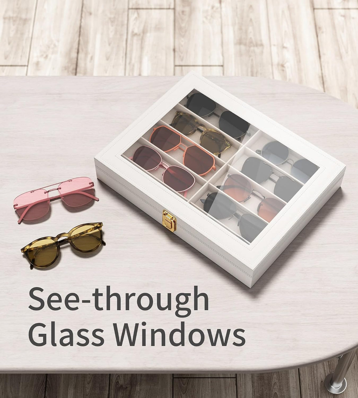 NEWLOOP 10/30 Slots Sunglass Organizer for Multiple Pairs of Eyeglass See-through Display Case Storage Box for Women Men