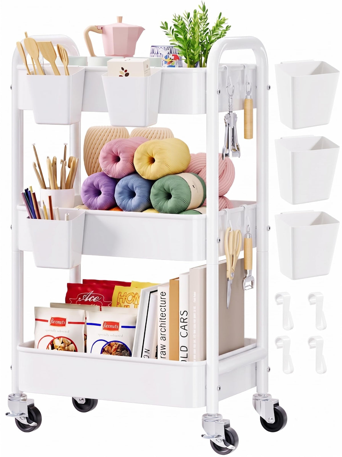 4 Tier Rolling Storage Cart Metal with Wheels, 37in Heavy Duty Roller Carts
