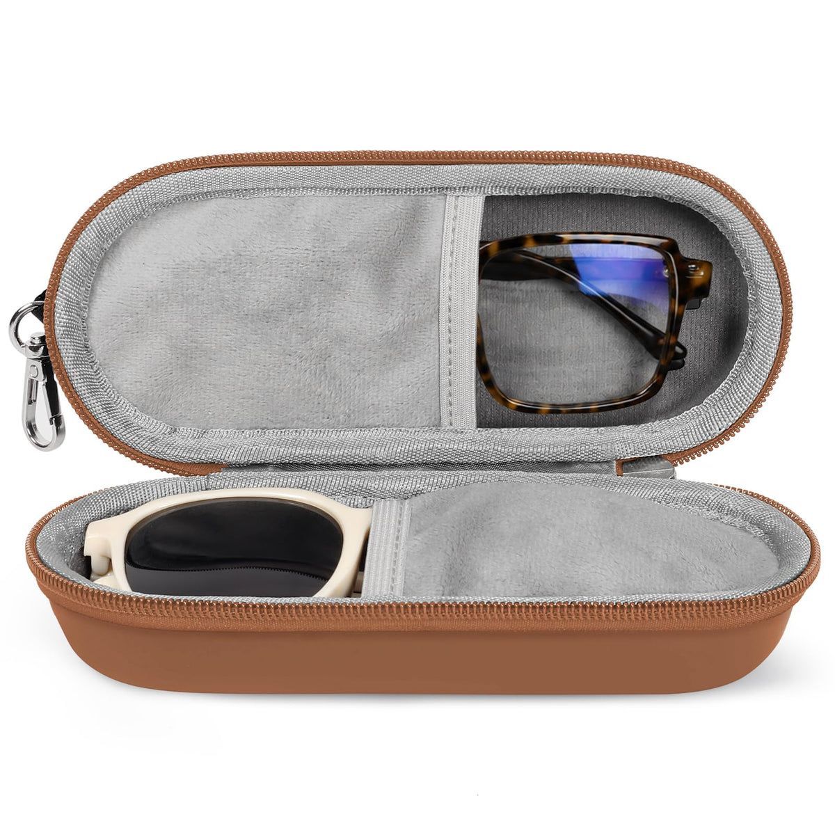 Double Eyeglasses Case, Dual Glasses Sunglasses Organizer with Zipper Closure, Eyewear Storage Box for Men Women Travel
