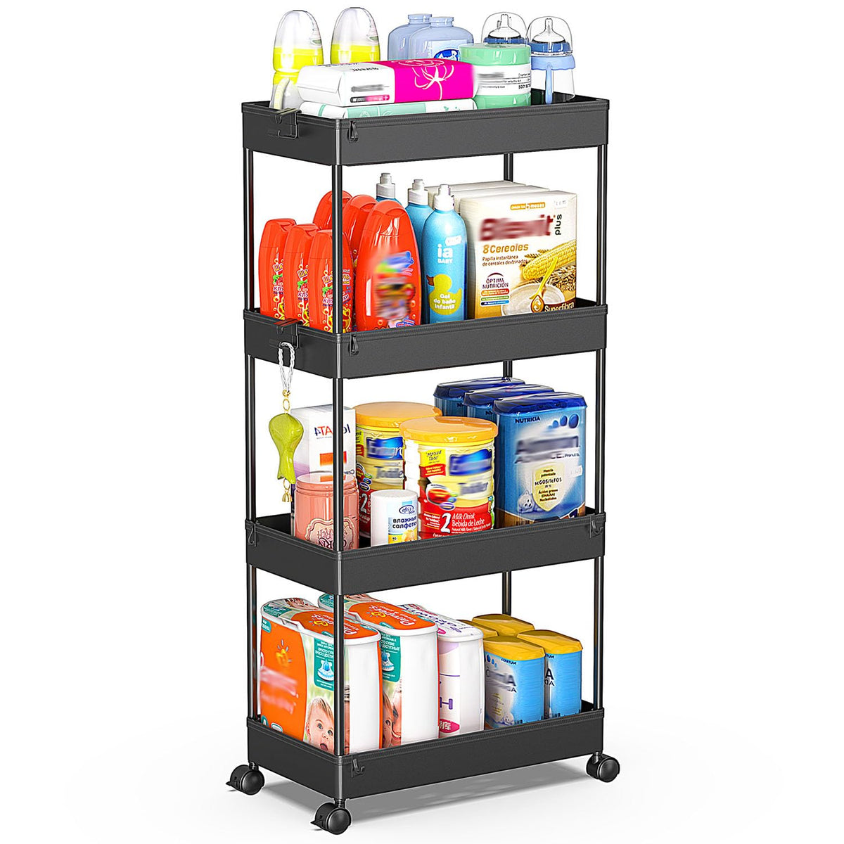 SPACEKEEPER 3 Tier Acrylic Storage Rolling Cart Clear Bathroom Cart Organizer, Transparency Laundry Room Organization Mobile Shelving Unit Multifunction Rolling Utility Cart for Office Living Room