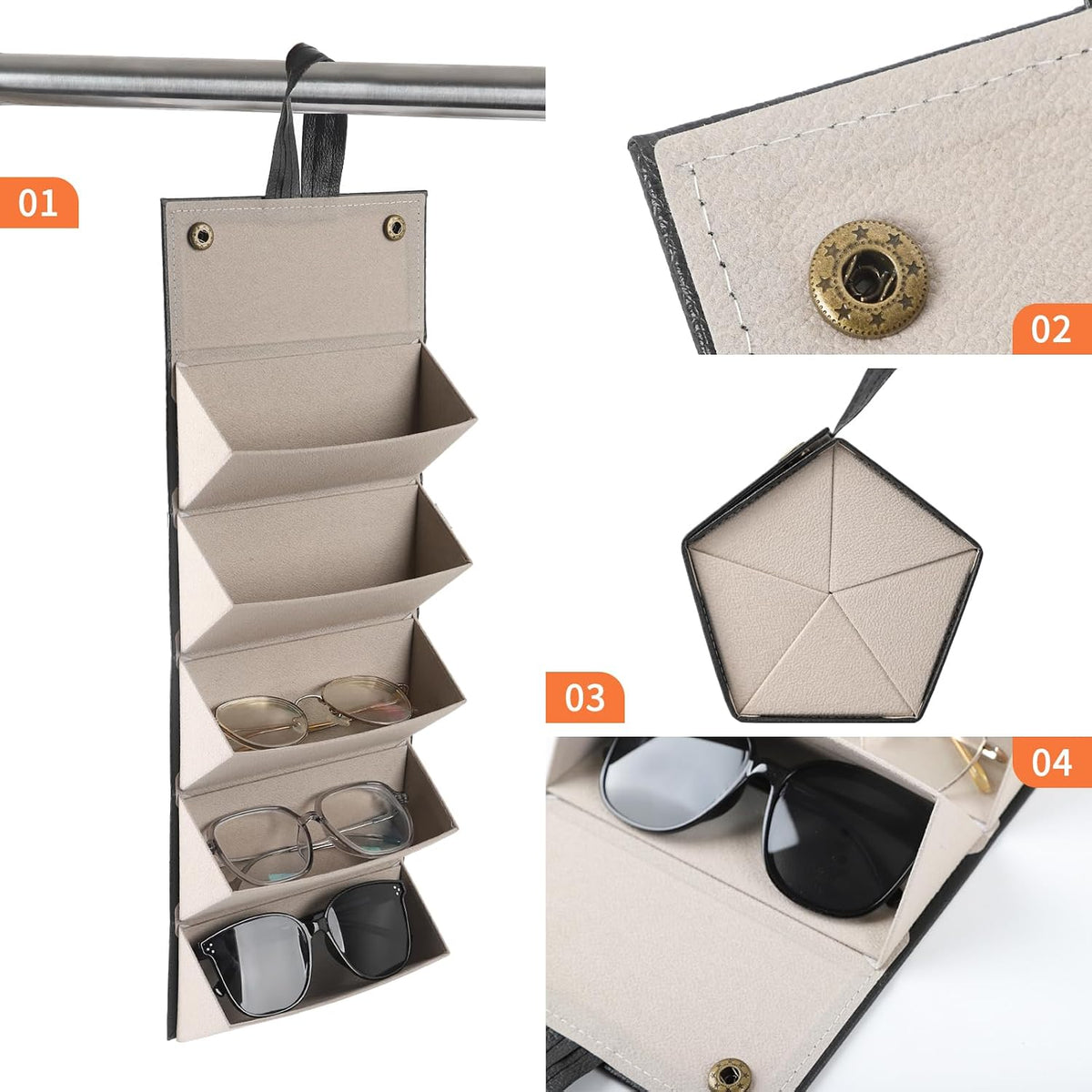 Sunglasses Travel Organizer Case,Pu sunglass case for Women Men -Hanging Eyeglasses Storage Box