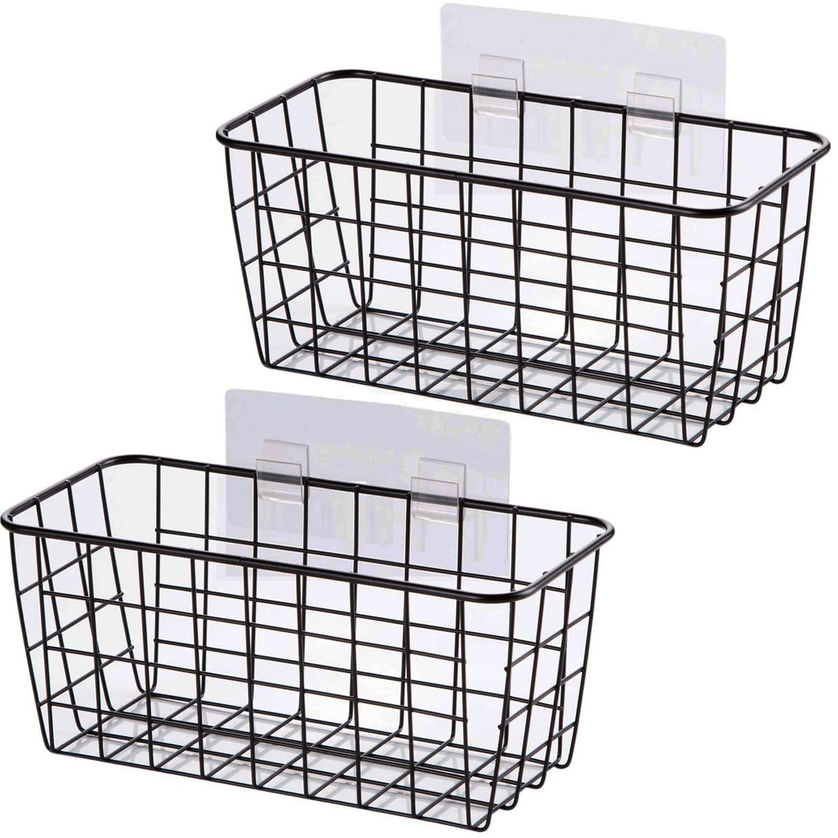 Hanging Kitchen Baskets Adhesive Sturdy Wire Storage Baskets with Kitchen Food Pantry Bathroom Shelf Storage No Drilling Wall Mounted,White,2 Pack