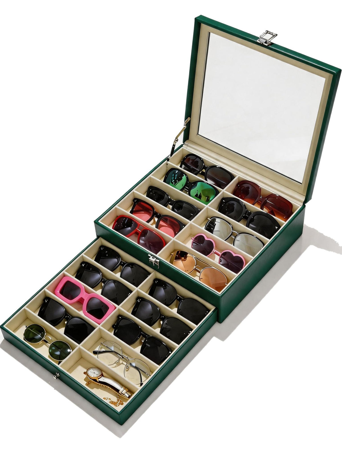 Sunglasses Organizer 20 Slots, Multiple Pairs Glasses Storage Case Leather Eyeglasses Display Box for Women Men