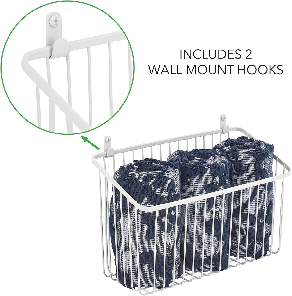 mDesign Small Metal Wire Wall Mounted Storage Organizer Basket Bin for Hanging in Kitchen, Garage, Entryway, Mudroom, Bedroom, Bathroom, Laundry Room - Unity Collection - 2 Pack - White