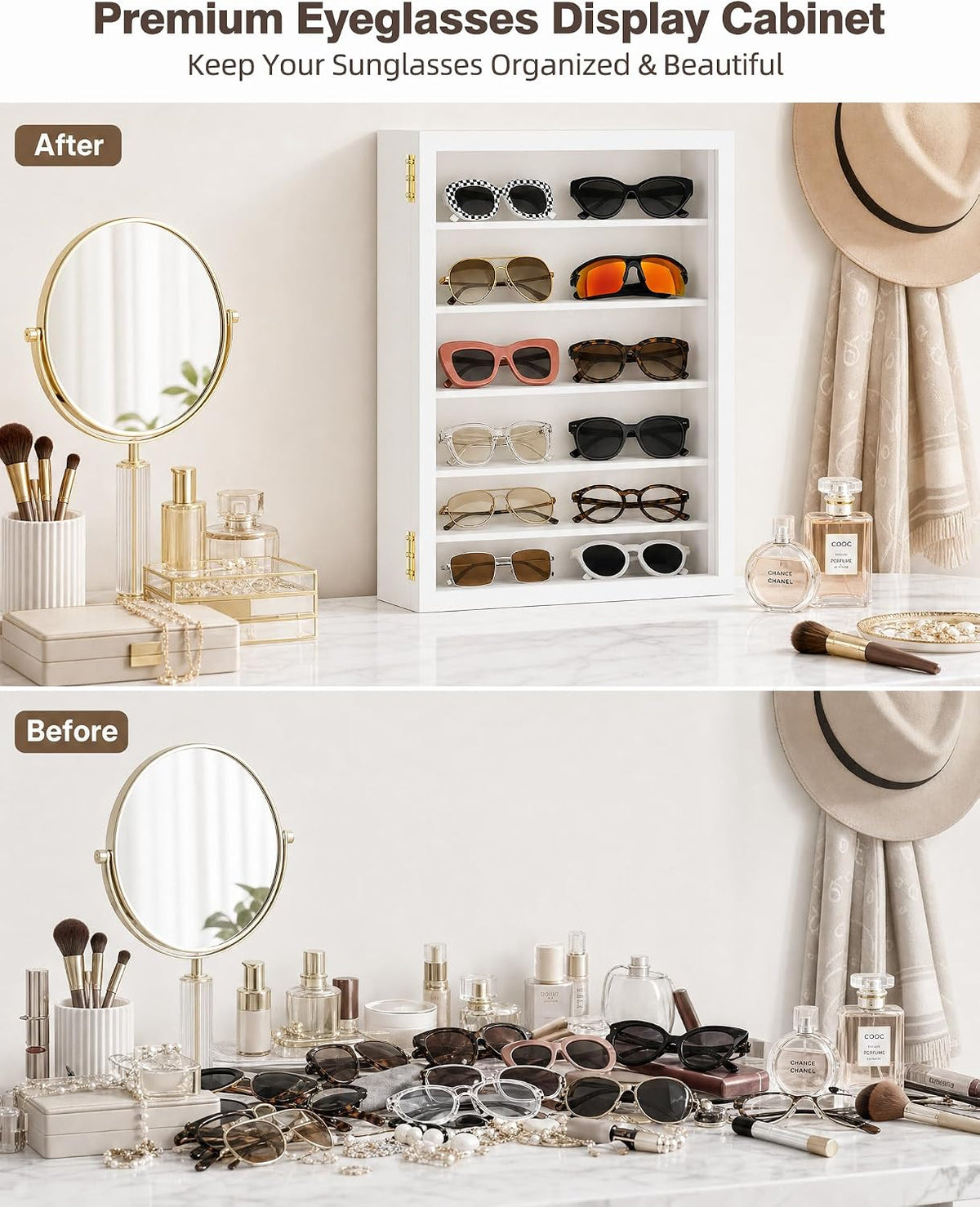 TJ.MOREE Sunglass Organizer Wall Mounted Glasses Holder Display Case 6 Tier