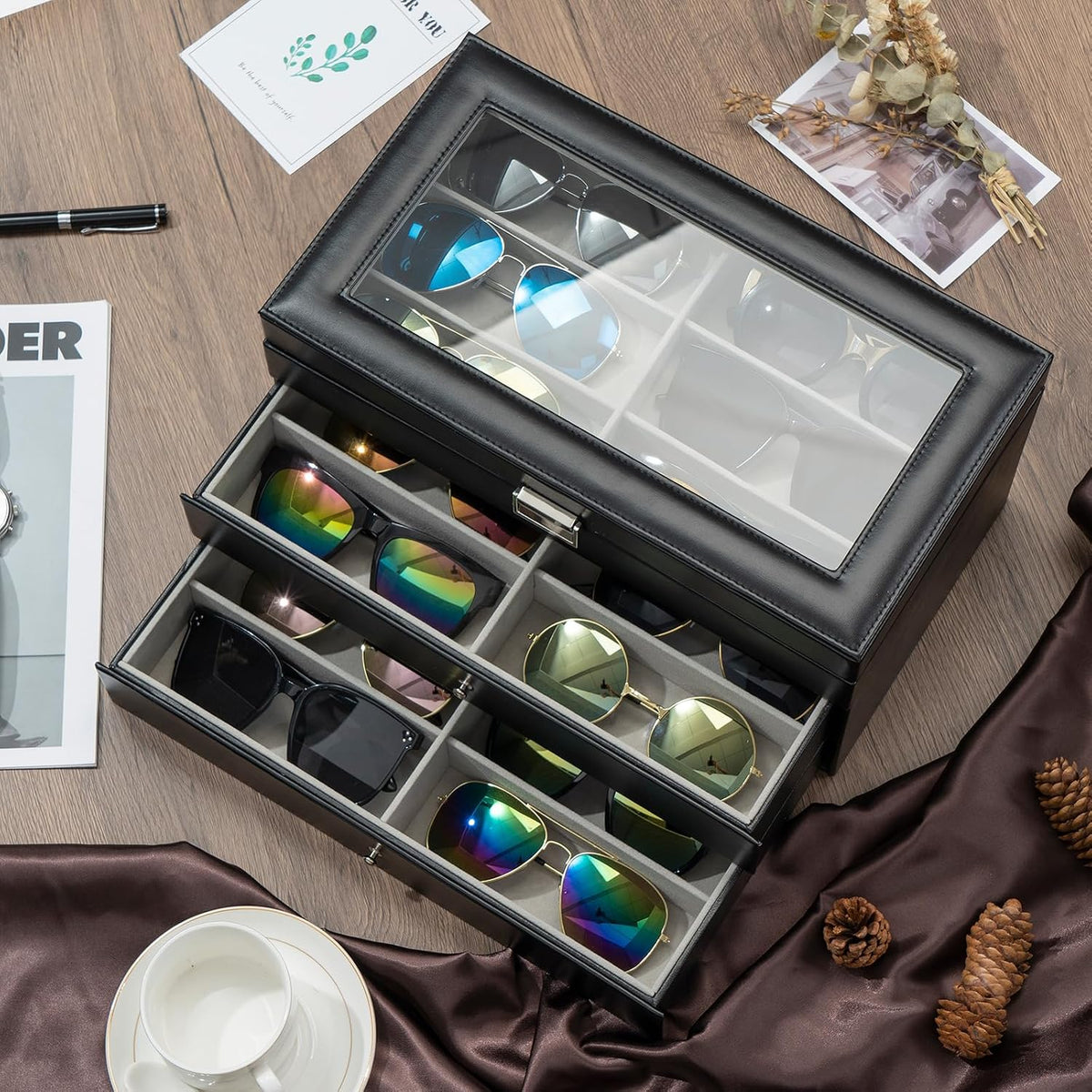 ProCase 3-Layer Sunglasses Storage Organizer -Black