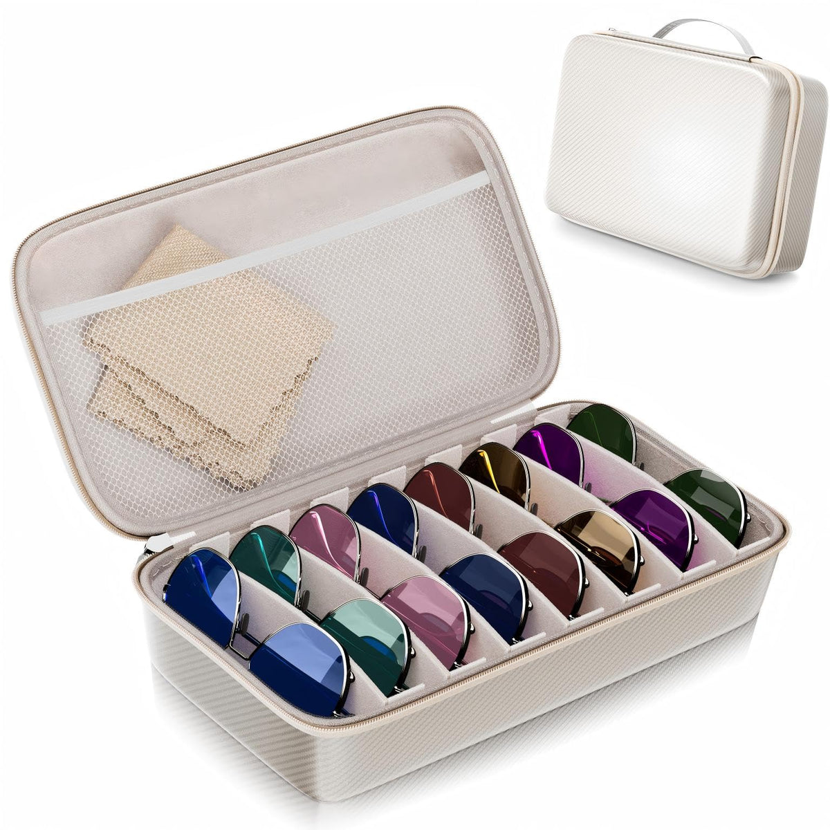 Travel Sunglasses Organizer, Hard Shell Sunglass Case Adjustable Slots for Multiple Sunglass Eyeglass Case