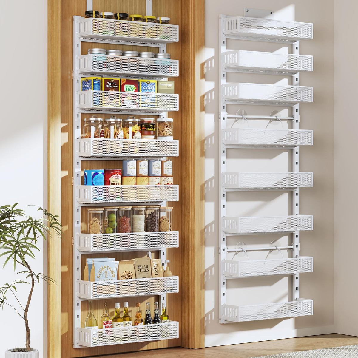 Pantry Door Organizers and Storage, 8-Tier Large Metal Heavy-Duty Frame Over the Door Spice Rack, 2 in 1 Wall-Mounted or Hanging shelf for Kitchen, Bathroom, Laundry Room, Bedroom, Closet &Nursery