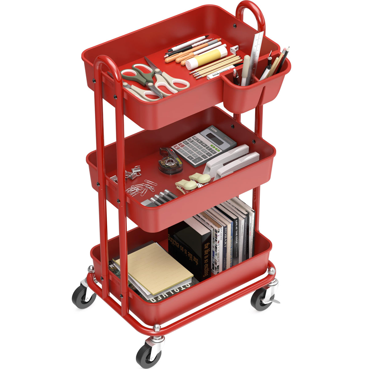 Simple Houseware 4-Tier Rolling Utility Cart with Hanging Bucket, Turquoise
