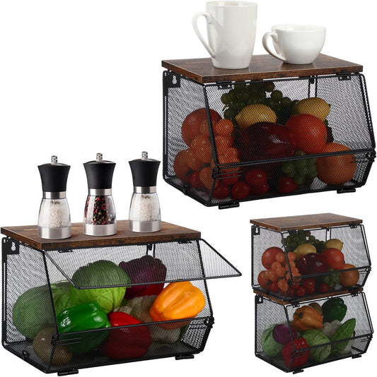 Teenyyou 2 Pcs Fruit Basket with Lid, Non-removable, Black, 8.3"w & 13.8"L