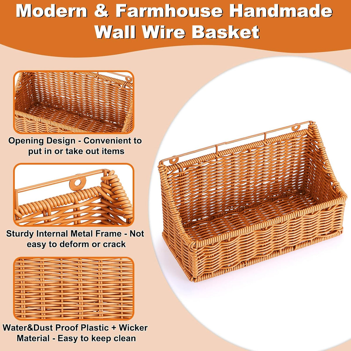 OwnMy Plastic Wicker Hanging Basket Wall Mount Fruit Storage Baskets, 2PCS