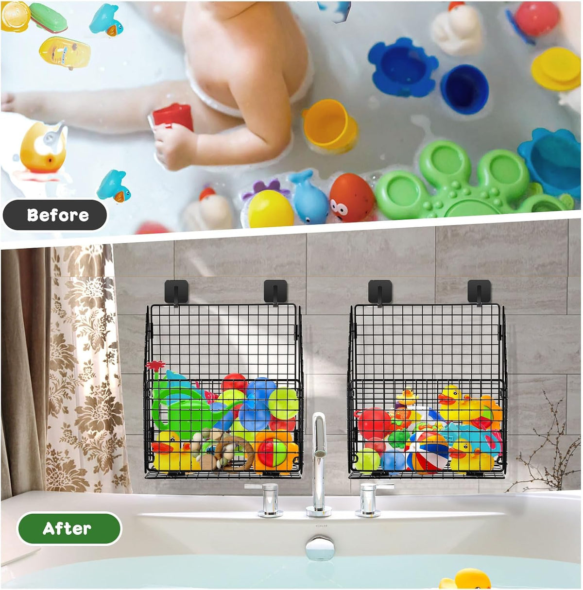 Greentainer Bath Toy Storage Organizer, Large Bathtub Toy Holder, Black