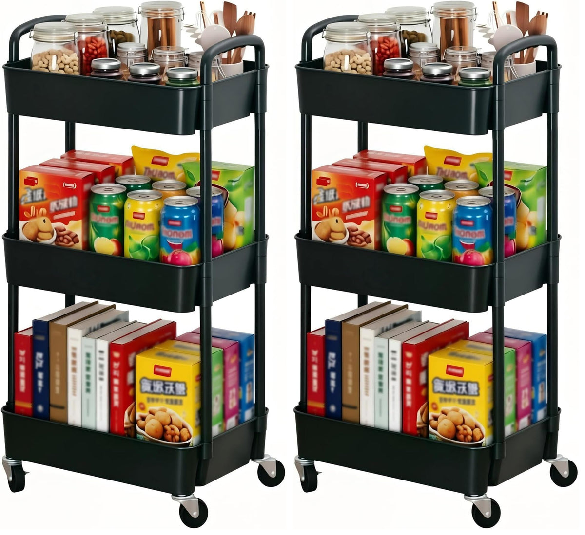 Sywhitta 6-Tier Plastic Rolling Utility Cart with Wheels for Storage,Black