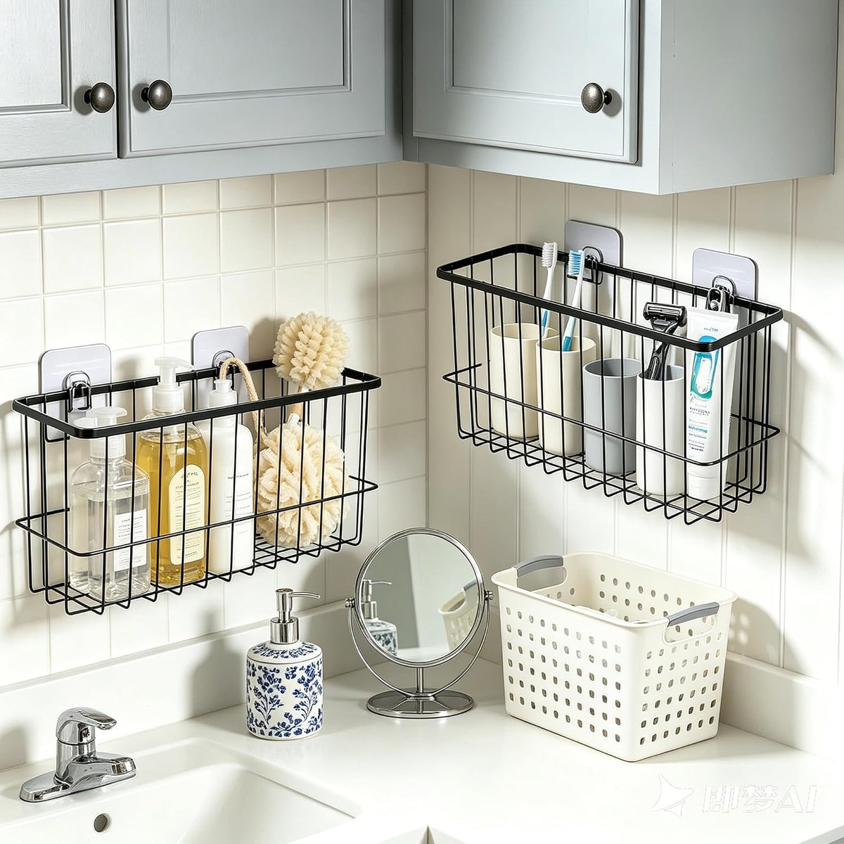 2 Pack Cabinet Door Organizer, Adhesive Wall Mounted Storage Basket