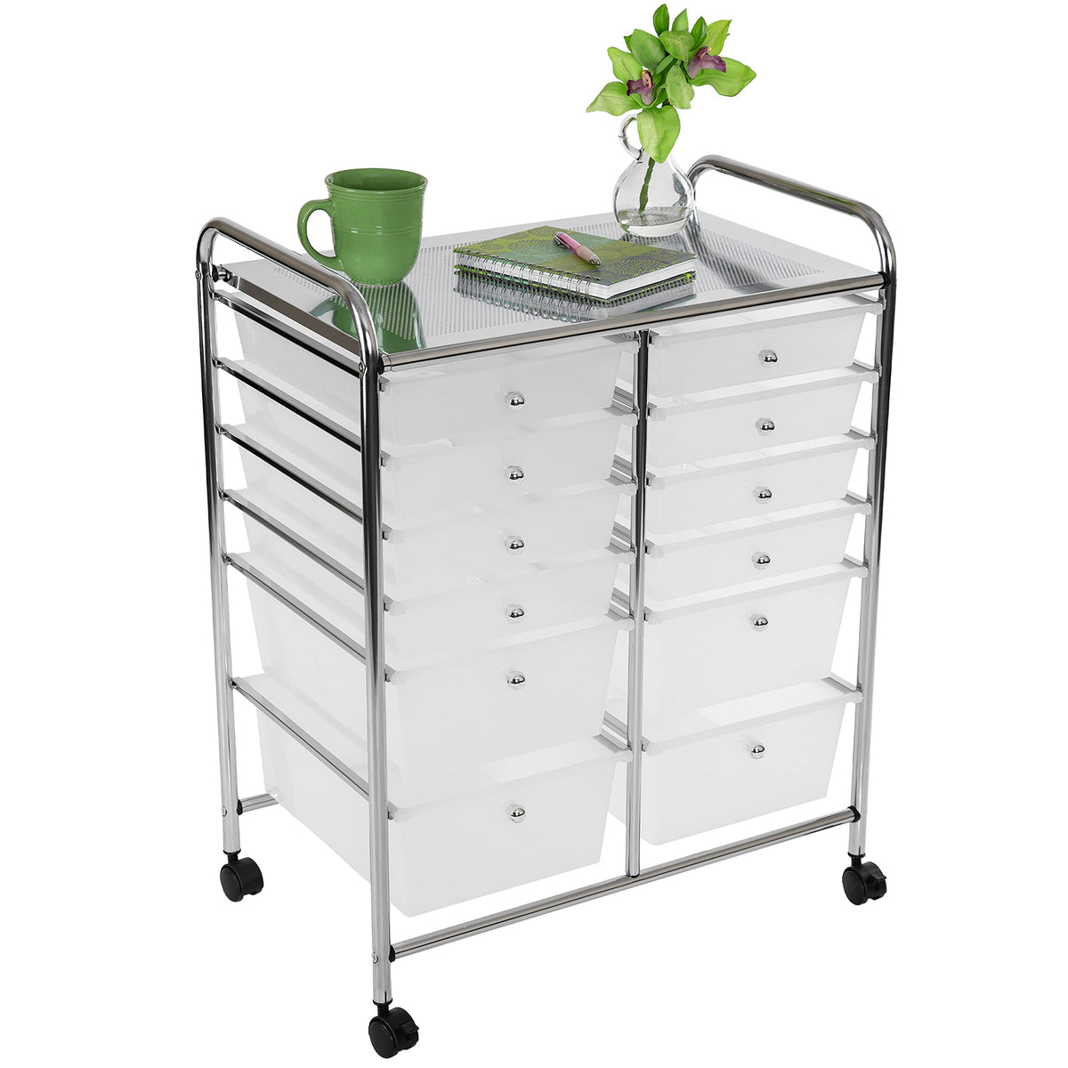 Seville Classics Rolling Utility Organizer Storage Cart, for Home Office, School, Classroom, Scrapbook, Hobby, Craft, 6-Bin, Multicolor