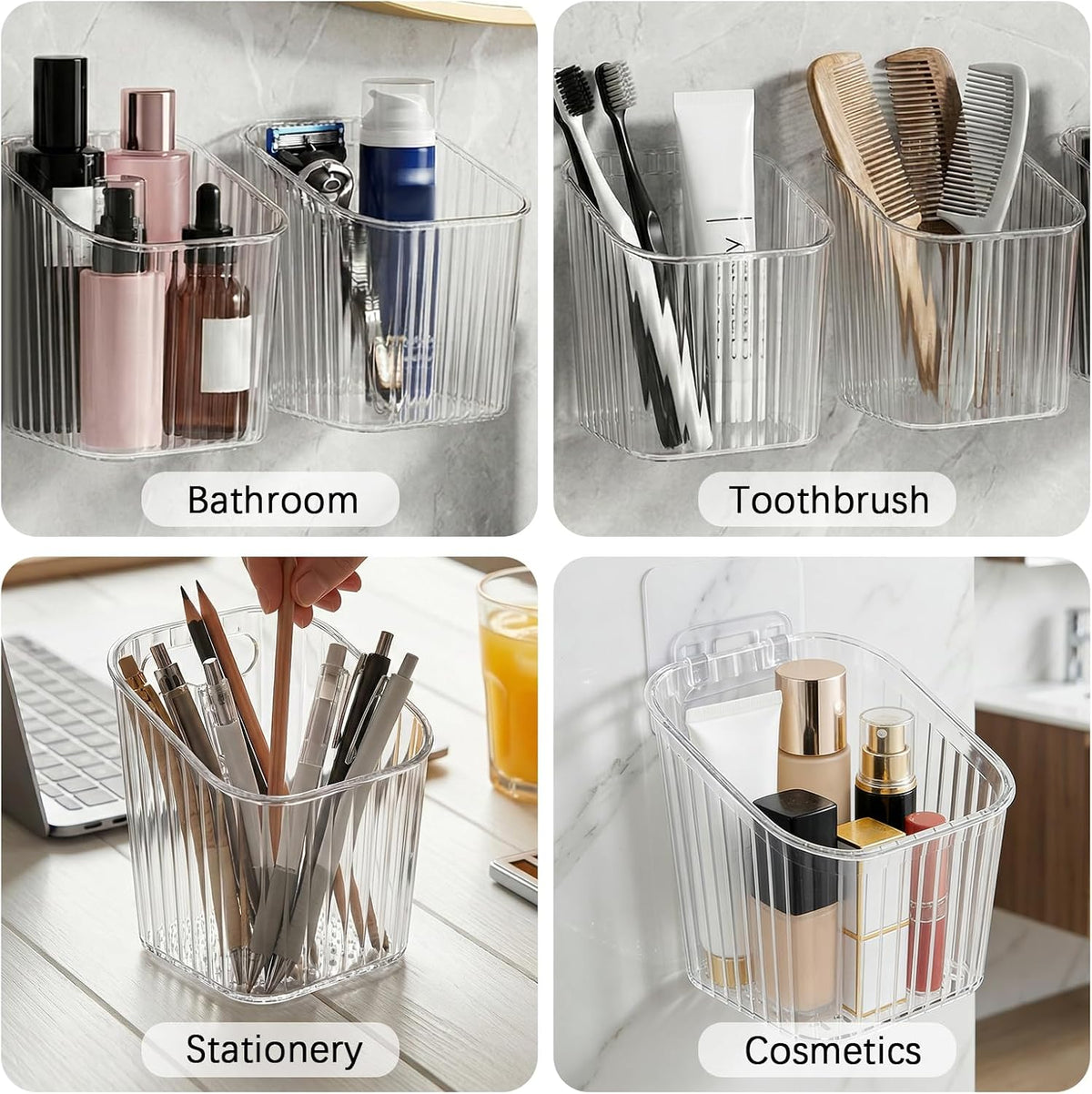 8 Pack Wall Mount Organizer, Cabinet Storage Bins with Self-Adhesive Hooks