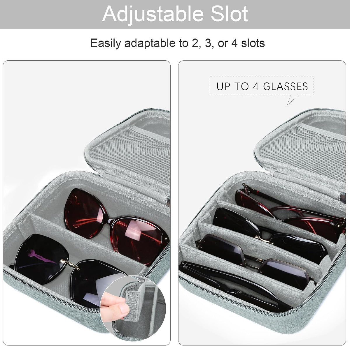 Bukere Travel Sunglasses Organizer Case Adjustable Slot For Multiple Eyeglasses Hard-shell Portable Storage Box for Men Women