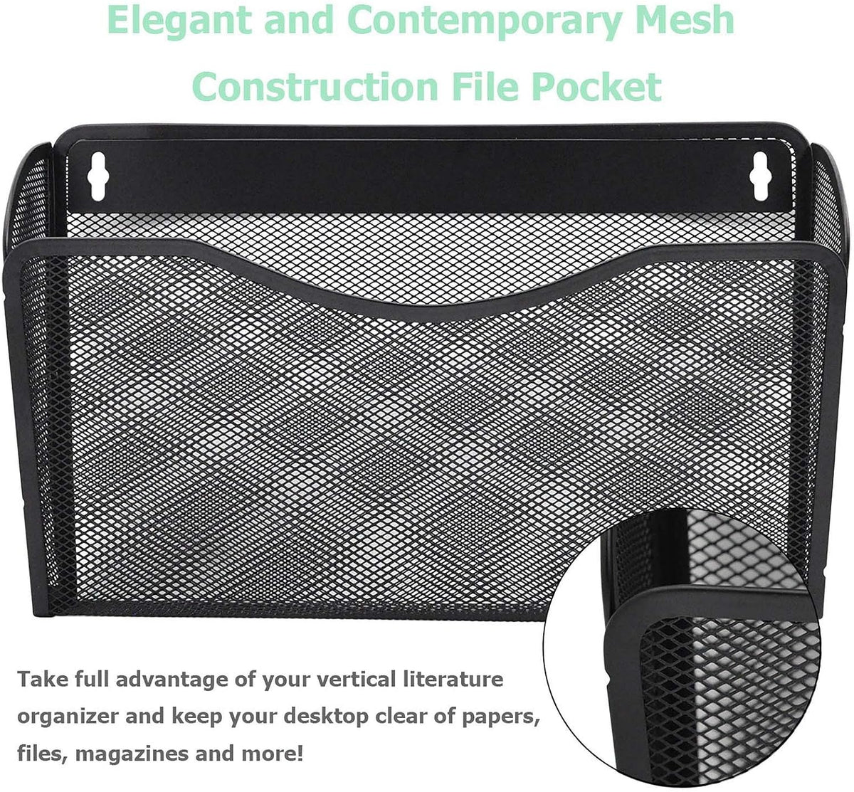 EASEPRES 3 Single Pocket Mesh Hanging File Organizer, Vertical Wall Mounted Magazine File Holder, Mount Basket Mail Paper Document Folder Organizing for Office, Home and School, Black