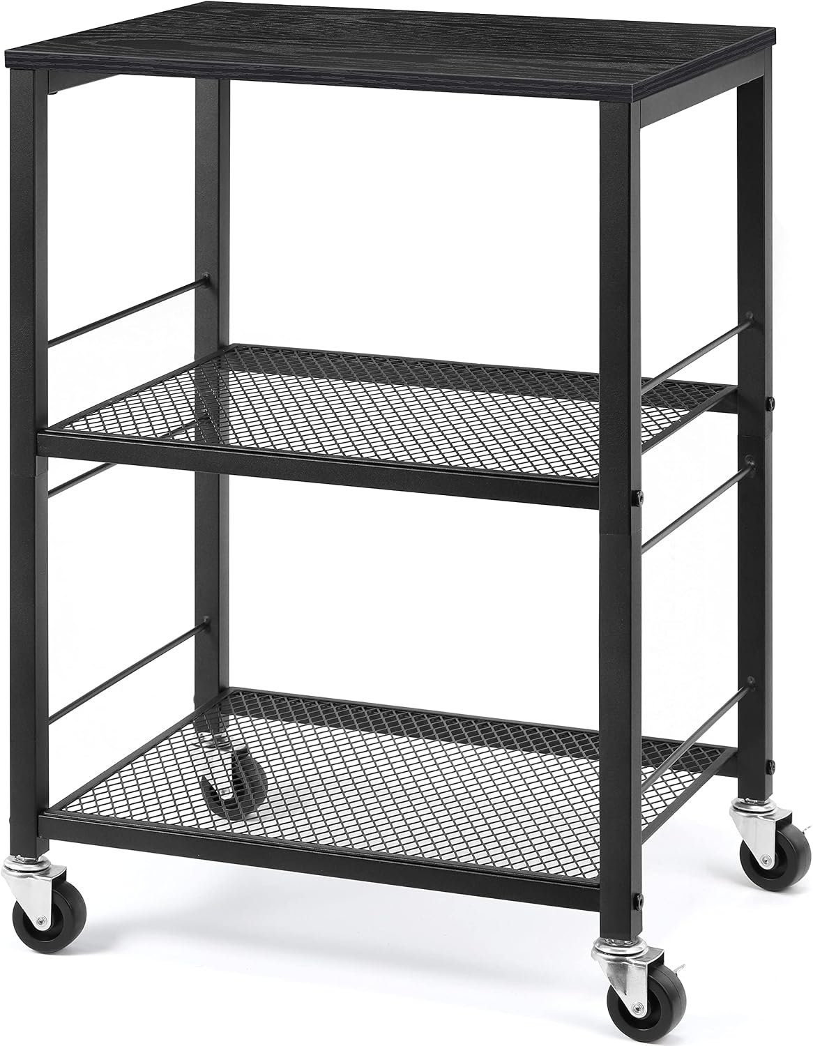 LIANTRAL 3 Tier Rolling Cart, Black Kitchen Carts on Wheels with Storage