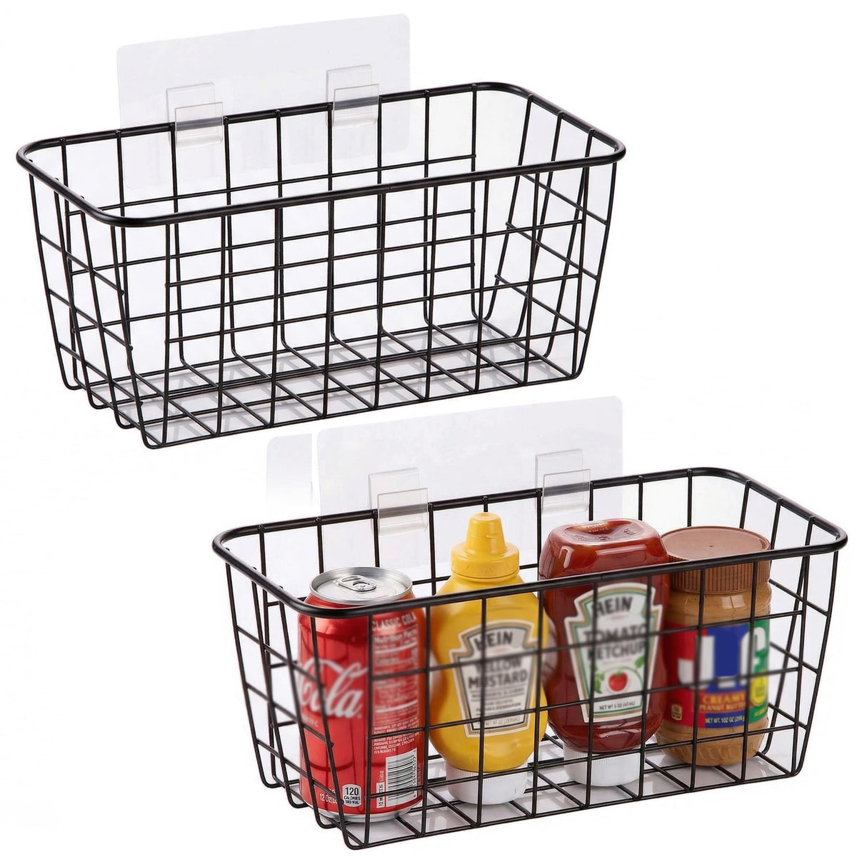 3 Set LeleCAT Adhesive Over the Cabinet Door Wire Baskets for Organizing for Kitchen Food Pantry Bathroom Shelf Storage No Drilling Wall Mounted,Black