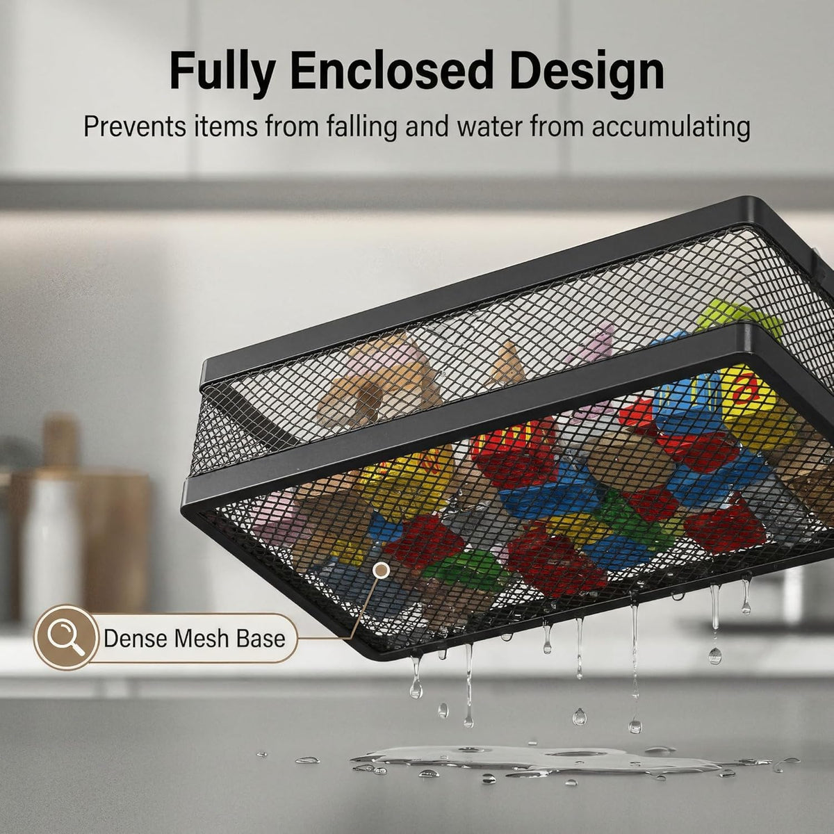 PUSDON Mesh Shower Caddy Wall Mount, Heavy Duty Adhesive Bathroom Shelf Organizer, Rustproof Floating Spice Rack for Kitchen Pantry, Holds 50 LBS, Multi-Purpose Storage Black-2 Packs (Netting)