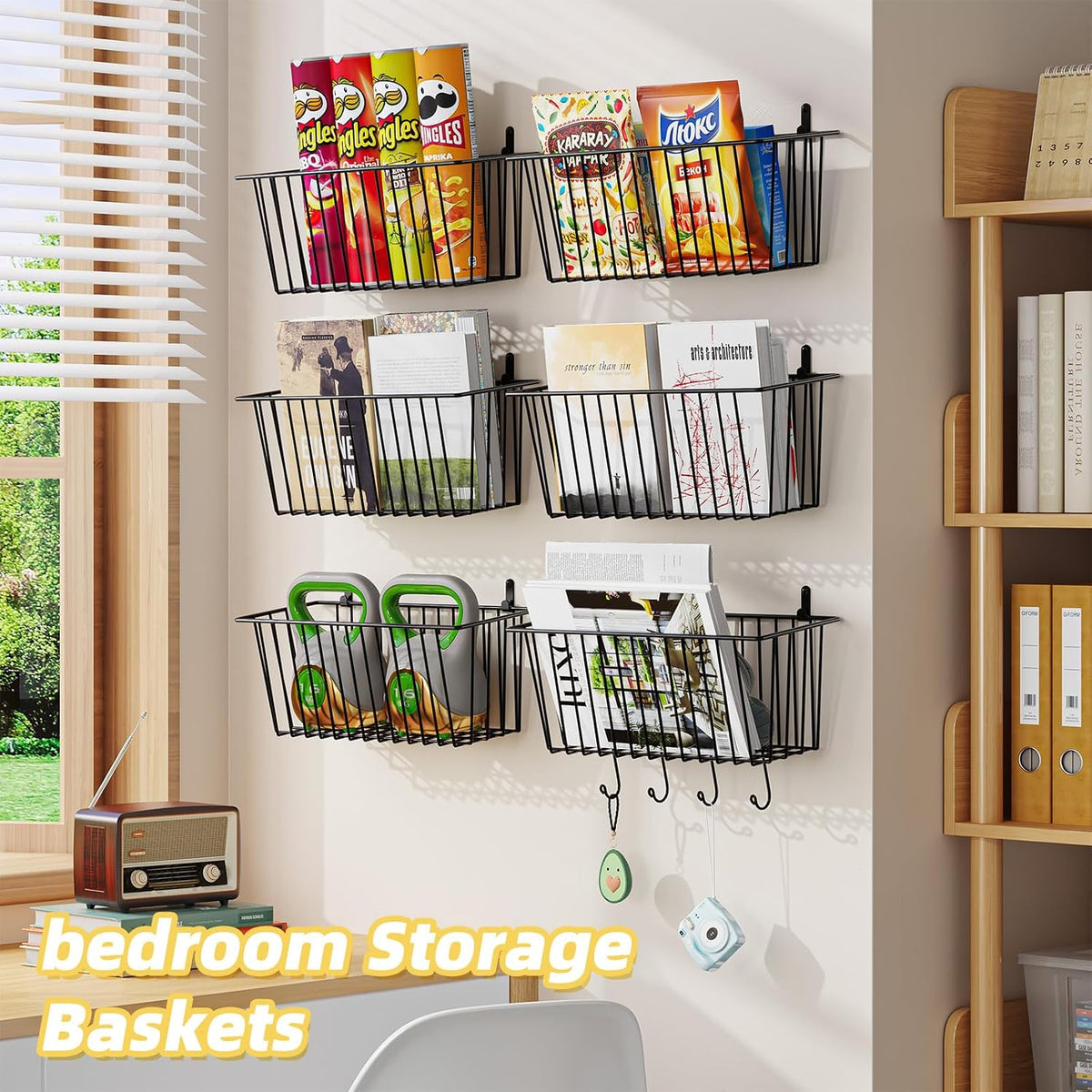Simple Trending 6 Pack Wire Basket Wall Mount Hanging Baskets
