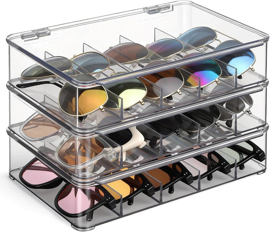 Ewen Clear Acrylic Stackable Sunglasses Case, Eyeglass Display Watches Sunglasses Makeup Organizer