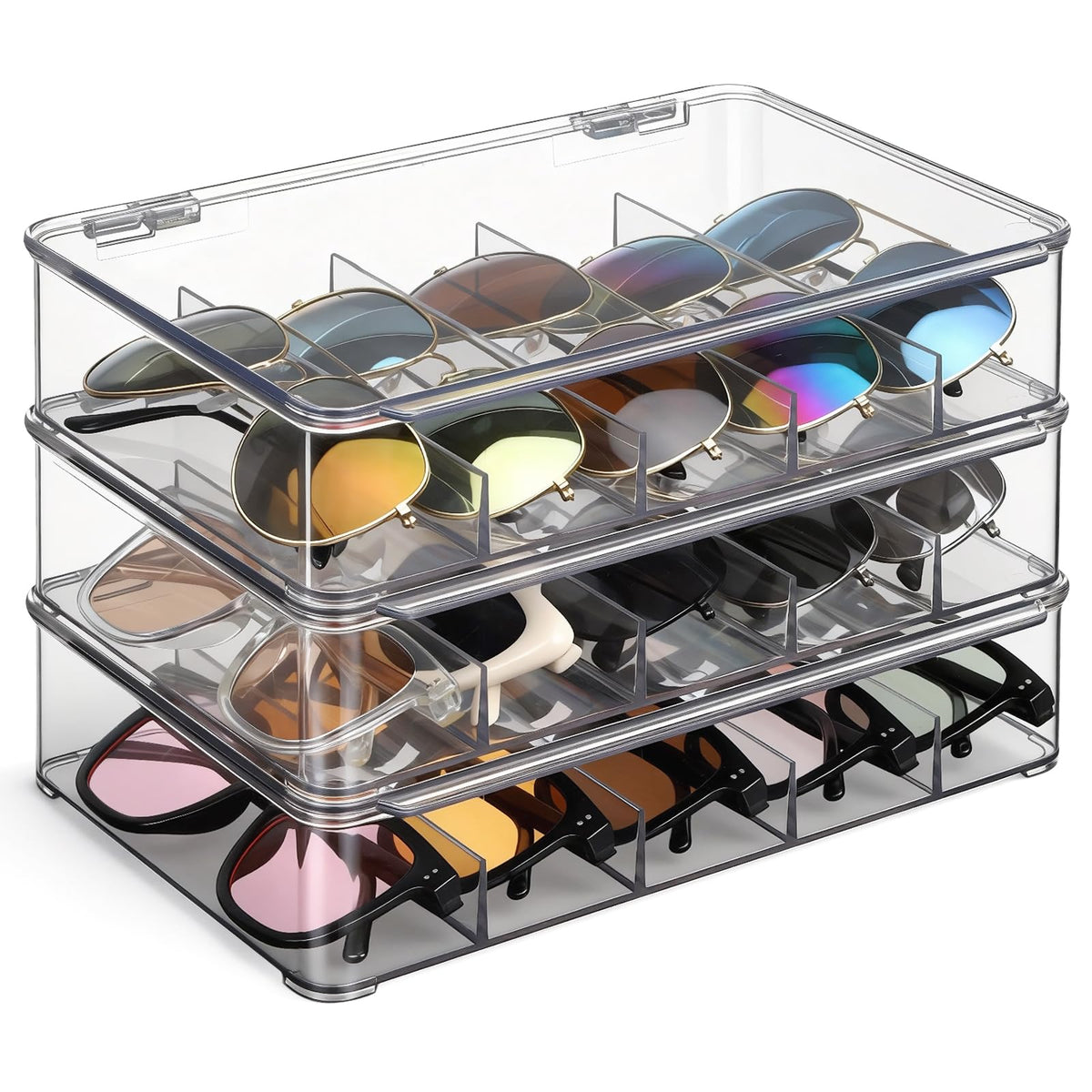 Ewen Clear Acrylic Stackable Sunglasses Case, Eyeglass Display Watches Sunglasses Makeup Organizer