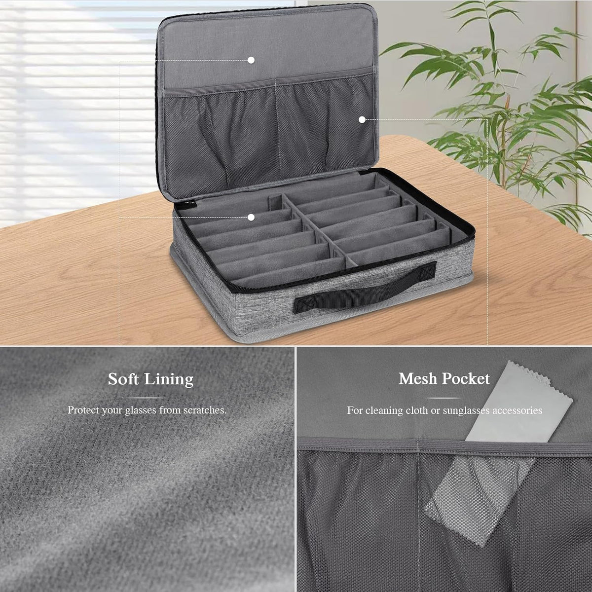 Bukere Sunglasses Organizer Case, Adjustable Slots for Multiple Pairs, Travel Eyeglasses Storage Box, Glasses Holder