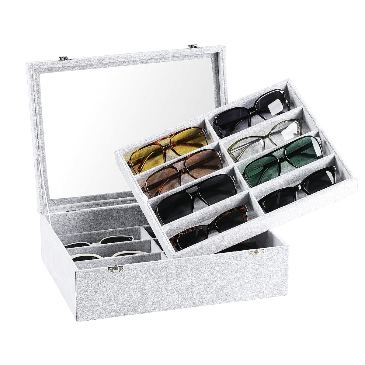 Frebeauty 16-Slot Sunglass Organizer Box,2 Layer Velvet Sunglasses Holder