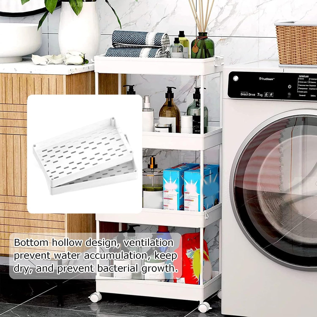 Storage Trolley Multi-Tier Rolling Unit Cart Mobile Storage Shelf for Kitchen Bathroom Rolling Organizers Rack,Black,4 Tier