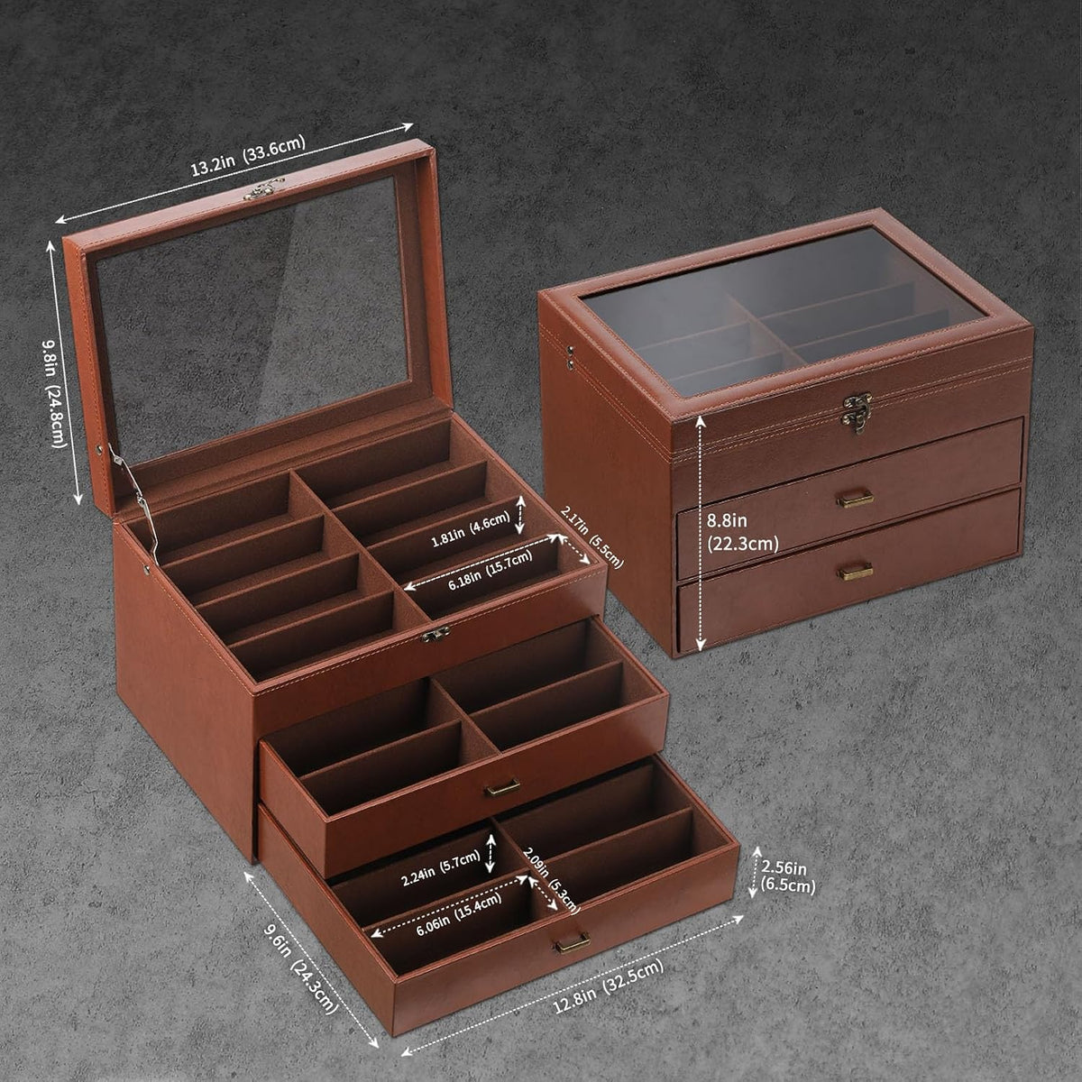 AUTOARK Leather 24 Piece Eyeglasses Storage Case Organizer,Coffee,MKAW045