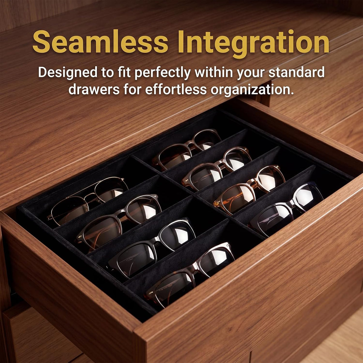 Stratalife 8 Grids Drawer Sunglasses Organizer Tray, Black Velvet