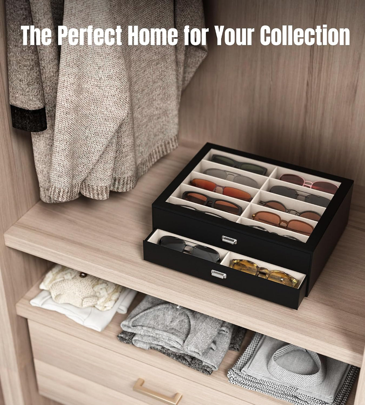 NEWLOOP 20 Slots Sunglass Organizer Drawer Display Case for Multiple Pairs of Eyeglass Storage Box for Women Men