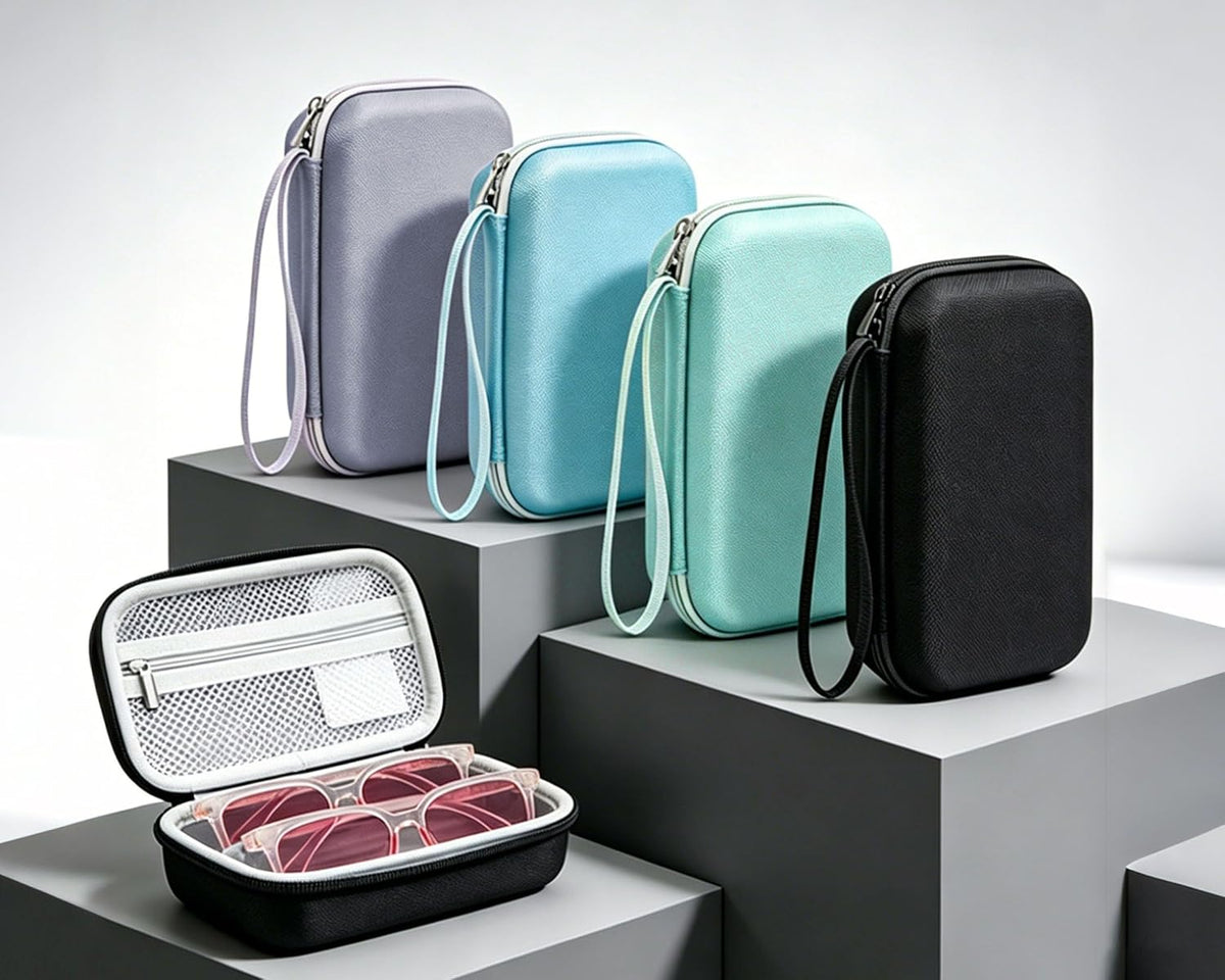 Double Glasses Case for Travel Hard Shell Eyeglasses Storage Box Sunglasses Organizer Compact Eyewear Holder