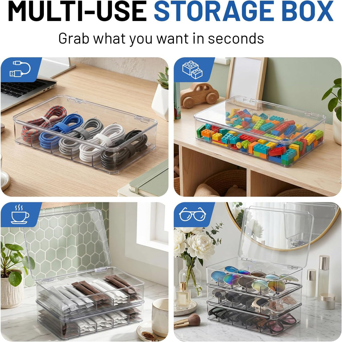 Ewen Clear Acrylic Stackable Sunglasses Case, Eyeglass Display Watches Sunglasses Makeup Organizer