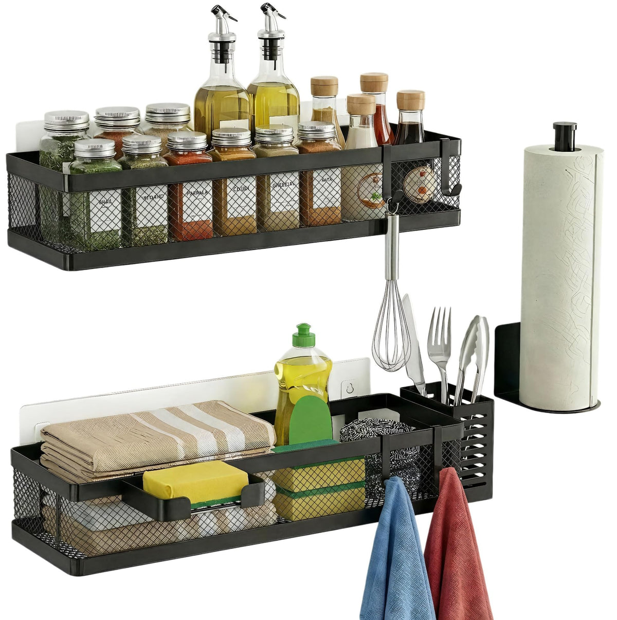 PUSDON 16.5-Inch Extra Long Slim Mesh Shower Caddy, Wall Mounted Bathroom Organizer with Adhesive, Heavy Duty Rustproof Shelf for Narrow Kitchen Pantry & RV, Holds 50 LBS 2-Pack - White Netting